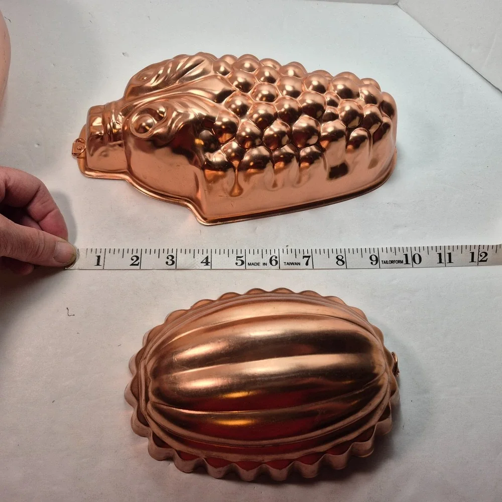 Copper Colored Aluminum Jello/Cake Molds Lot of 4 Grapes Shell Melon 8